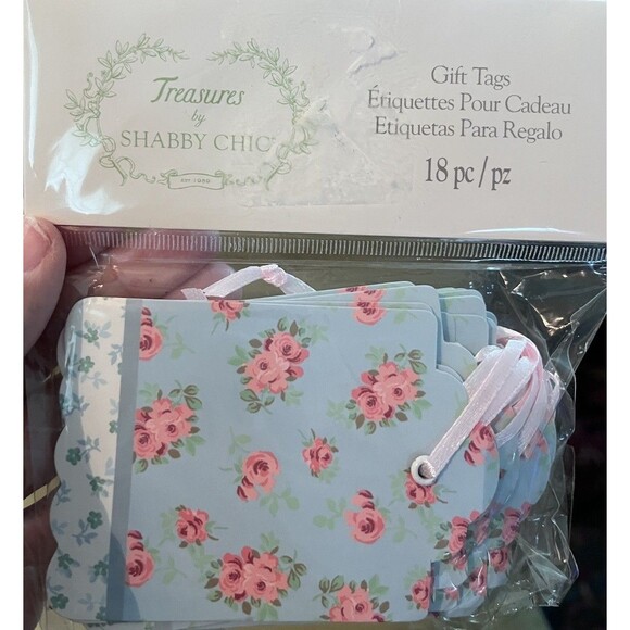 New Treasures by Shabby Chic Blue & Pink Floral Gift Tags Birthday Pack of 18 - Picture 2 of 3